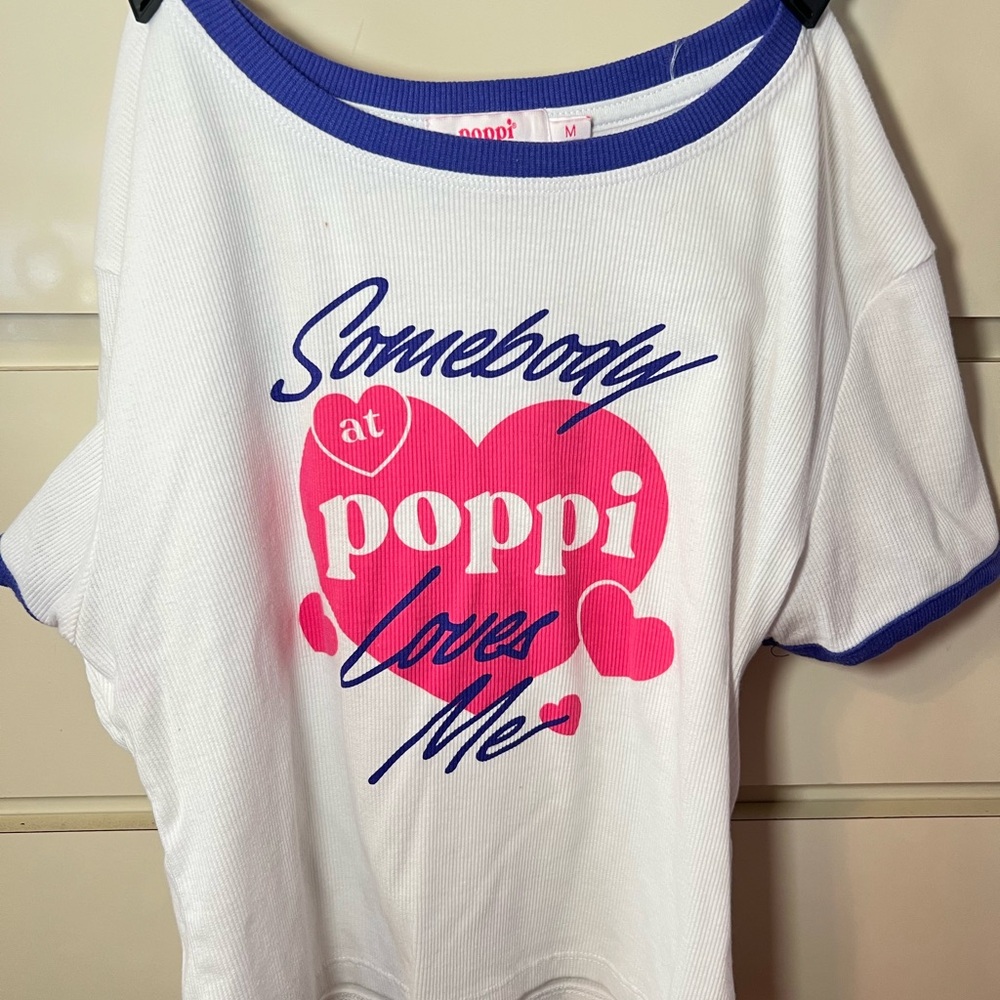 Poppi White and Blue Short Sleeve Tee